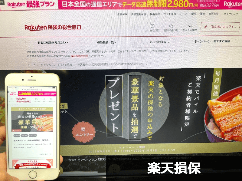 楽天損保公式サイトの自動車保険プレゼントキャンペーンのスクリーンショット画像